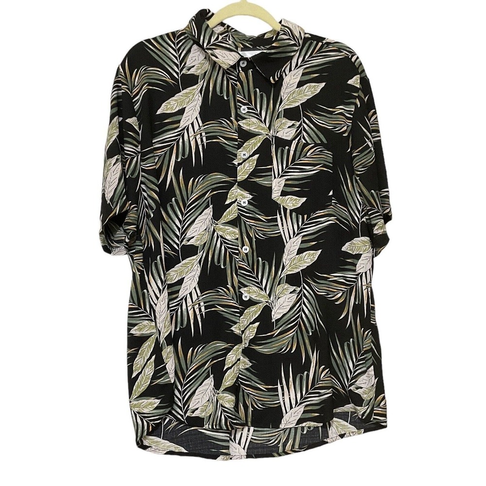 STREET VIBES Mens Multi Color Leaf Pattern Button Down‎ Shirt XL Short Sleeve